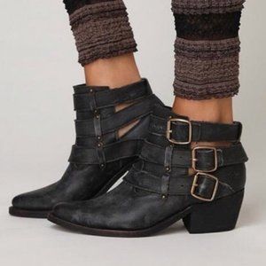 Jeffrey Campbell Frontier Black Leather Ankle Buckle Boots Rocker Cowboy Size 9